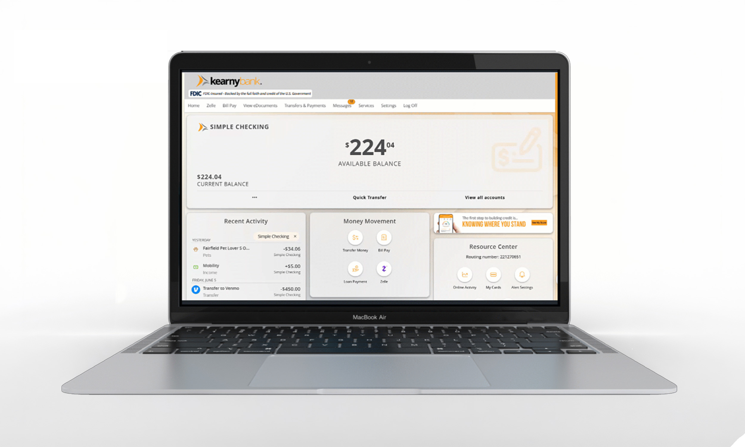 Online Banking Dashboard - Desktop View