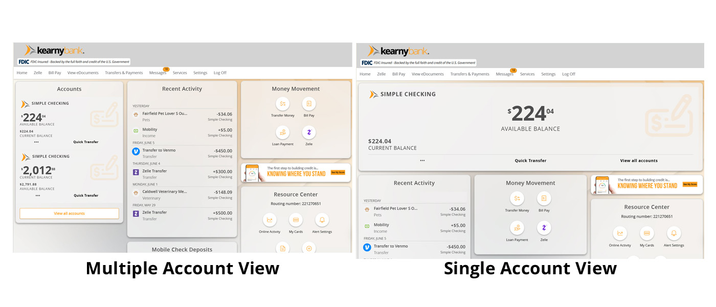 Single vs Multiple Accounts Online Dashboard - Single vs Multiple Accounts View