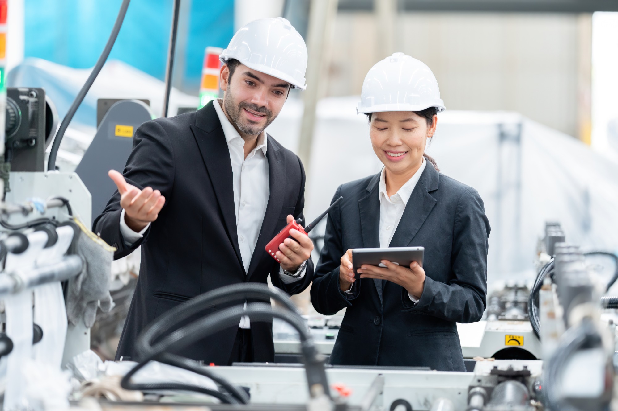 Man and woman with commercial business equipment
