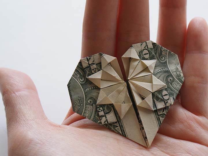Money Origami Heart in Hand