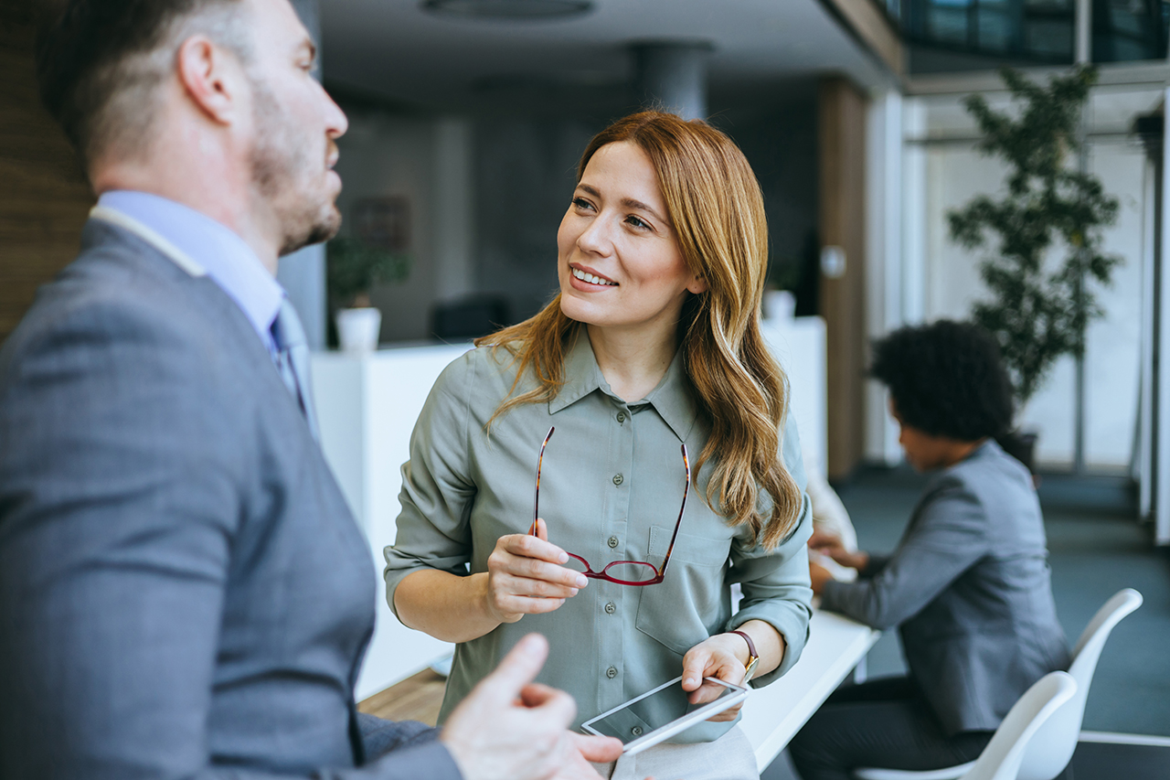 business professionals chatting