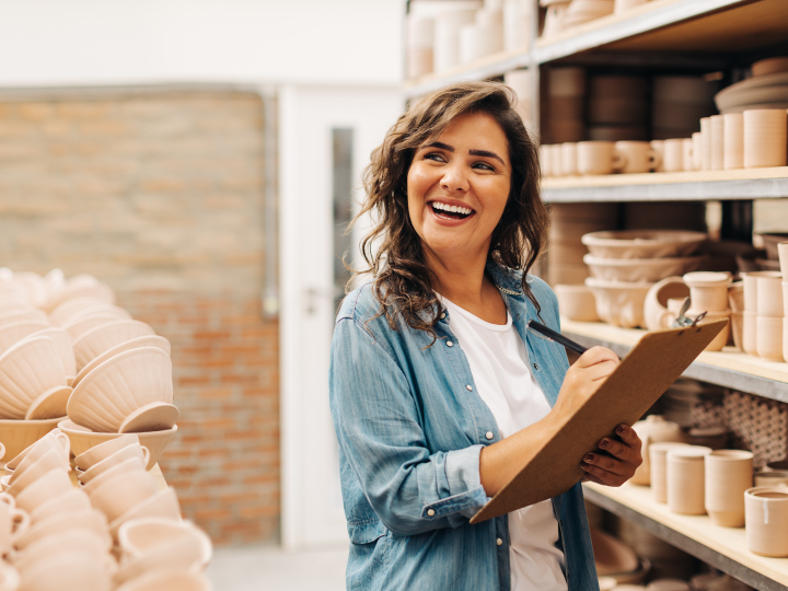 Businesswomen taking inventory