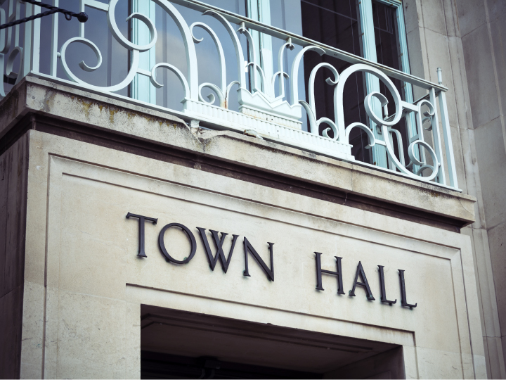 Close up shot of town hall building
